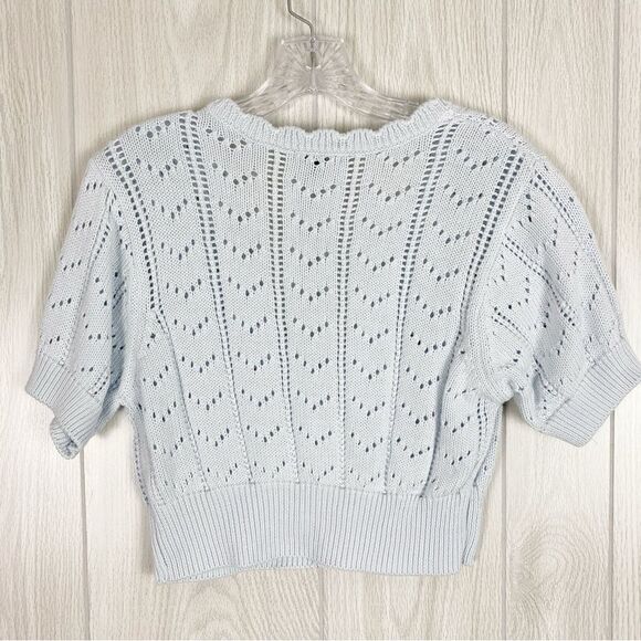 Wild Fable | Light Blue Knit Cropped Cardigan With Embroidered Flowers Large - Picture 2 of 5